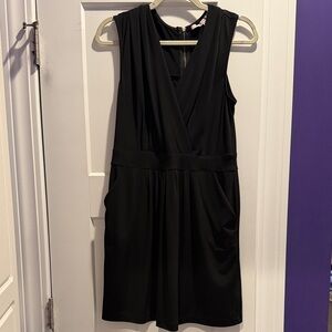 V Neck, Short Black Sleeveless Dress